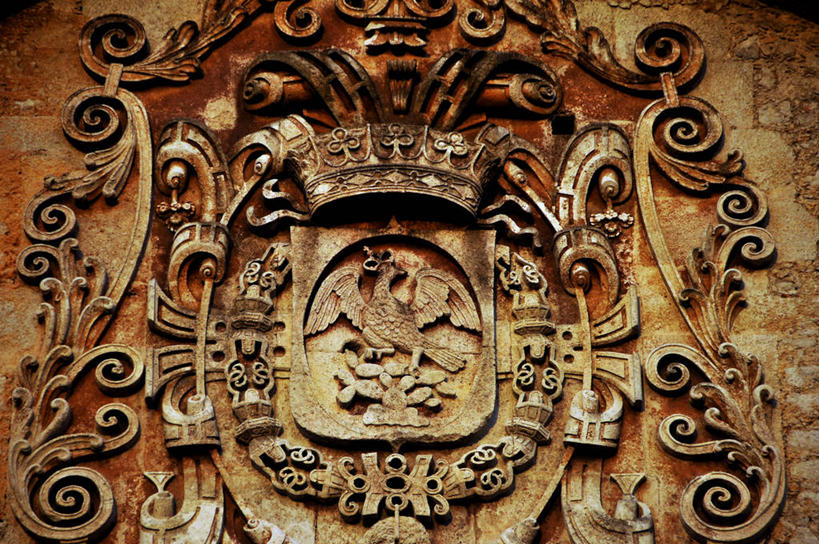 无人,横图,室外,白天,墨西哥,鸟类,墙,摄影,基督教,拉丁美洲,盾形徽章,墨西哥文化,美术工艺,王冠,彩图,浅浮雕