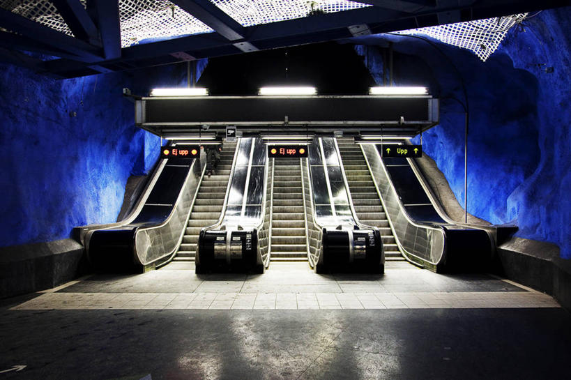 无人,横图,室内,技术,城市,瑞典,电动扶梯,地铁站,公共交通,首都,运输,摄影,照亮,彩图