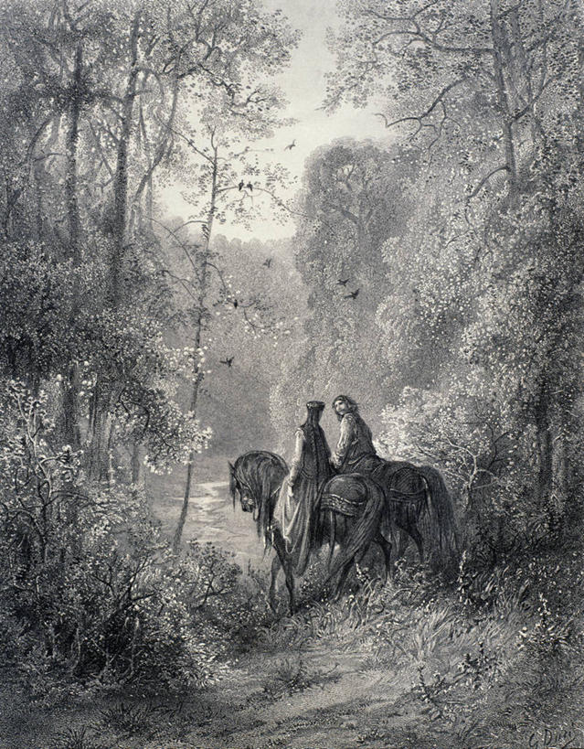 成年人,两个人,画家,竖图,黑白,插画,室外,旅游,度假,绘画,数码,科技,美景,森林,植物,马,野生动物,骑马,阴影,艺术,并排,网络,鸟类,景观,黎明,高光,几何,计算机图形,古典,浪漫,合成,图画,文化,娱乐,骑士,画,树,背面,自然,工艺品,品味,享受,休闲,家畜,景色,放松,信仰,美术,电脑合成图,数码合成图,高雅,贵族,武士,合成图,文学,自然风光,公主,漫画,忠诚,写实,具体,具象,美学,勇敢,荣耀,骑兵,美术工艺,兰斯洛特,郎士乐,古斯塔夫.多雷,湖上骑士,圆桌骑士,男人,女人,传统服装,爱