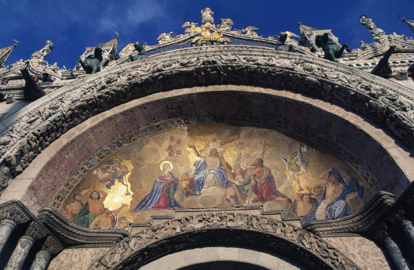 无人,横图,插画,室外,白天,绘画,数码,科技,建筑,雕塑,意大利,威尼斯,阴影,艺术,网络,拱门,高光,几何,计算机图形,古典,合成,图画,文化,画,工艺品,地标建筑,品味,美术,电脑合成图,数码合成图,高雅,基督教,合成图,漫画,意大利文化,圣马可大教堂,圣马克广场,万里无云,写实,具体,具象,美学,彩图