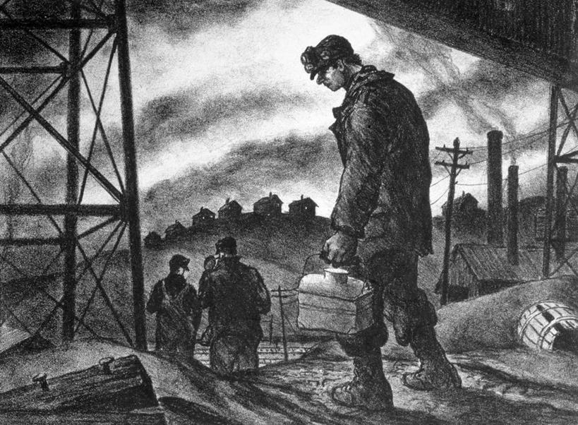 成年人,一个人,横图,黑白,插画,室外,白天,采矿业,数码,科技,阴影,沮丧,印刷,网络,高光,几何,计算机图形,合成,图画,画,电脑合成图,数码合成图,合成图,运送,漫画,矿工,写实,具体,具象,失业,男人,步行,输电塔,平版印刷