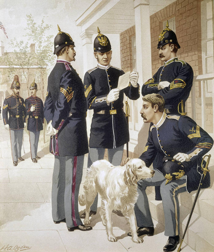 成年人,四个人,站,坐,竖图,插画,室外,白天,侧面,数码,科技,宠物,狗,阴影,网络,高光,几何,计算机图形,合成,图画,拿着,历史,画,电脑合成图,数码合成图,高雅,合成图,军服,拉布拉多犬,漫画,美国文化,爱抚,写实,具体,具象,男人,彩图,美国军事