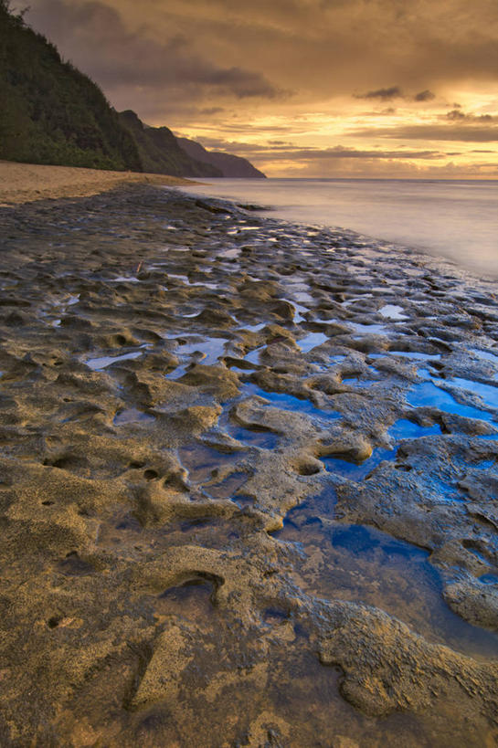 无人,竖图,室外,海洋,日落,水,美国,湿,岛,悬崖,云,风景,天空,自然,黄昏,摄影,宁静,太平洋,北美,热带气候,剪影,考艾岛,夏威夷群岛,潮汐,太平洋岛屿,海滩,彩图,潮水坑