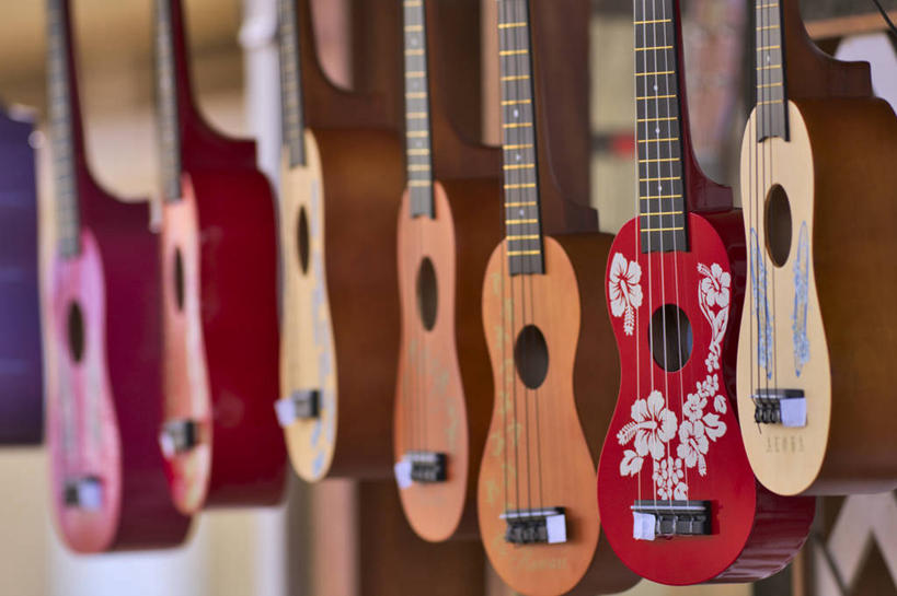无人,商店,横图,室外,特写,白天,美国,一排,吊挂,悬挂,整齐,吉他,音乐,挂,排列,零售,摄影,多样,北美,队列,选择,夏威夷群岛,尤克里里琴,太平洋岛屿,美术工艺,彩图,毛伊岛,传统文化