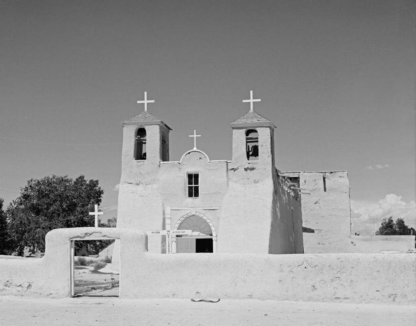 无人,教堂,横图,黑白,室外,白天,建筑,美国,十字架,墙,古典,历史,摄影,基督教,美国文化,新墨西哥