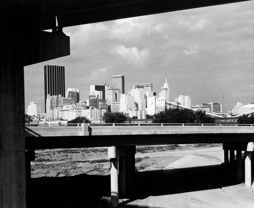 无人,横图,黑白,室外,白天,天际线,多云,城市,摩天大楼,日光,美国,桥,联系,历史,现代,摄影,市区,德克萨斯,达拉斯市