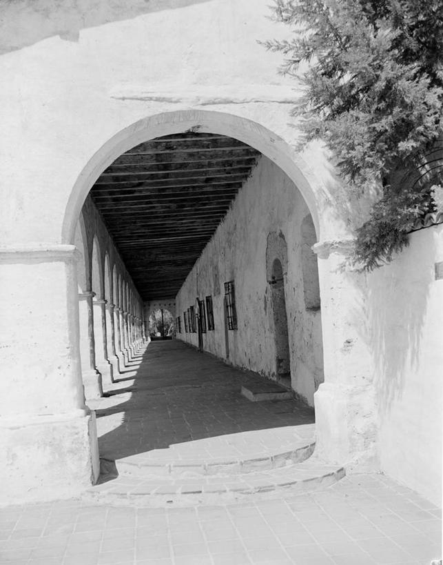 无人,竖图,黑白,室外,白天,建筑,日光,美国,拱门,古城,院子,摄影,加利福尼亚,透视图,圣费尔南多