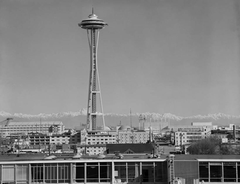 无人,横图,黑白,室外,白天,天际线,建筑,美国,摄影,华盛顿州,西雅图,无线电通信塔