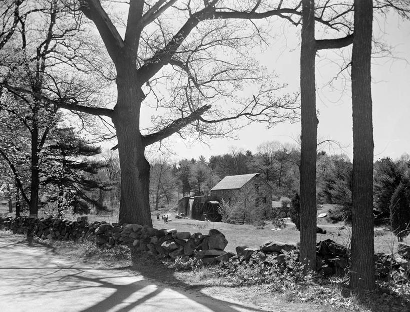 无人,横图,黑白,室外,白天,旅游,度假,美景,日光,美国,景观,水车,历史,娱乐,石墙,树,风景,自然,享受,休闲,景色,放松,摄影,宁静,自然风光,马萨诸塞,萨德伯里