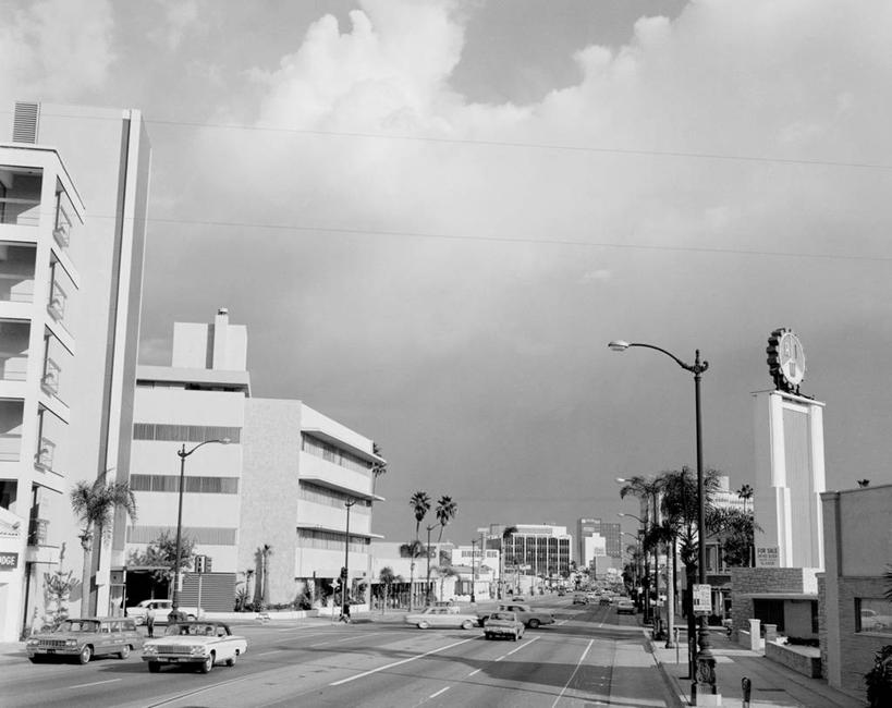 无人,横图,黑白,室外,白天,建筑,街道,汽车,日光,美国,交通,摄影,加利福尼亚,透视图,贝弗利山