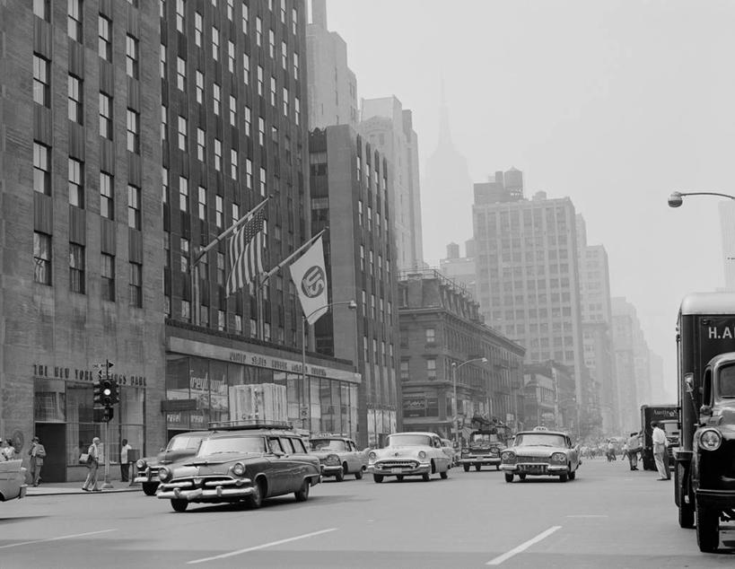 横图,黑白,室外,白天,城市,道路,街道,路,公路,汽车,纽约,美国,曼哈顿,交通,摄影,第六大道,马路