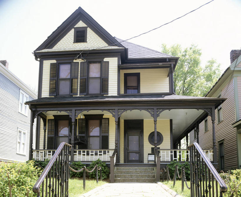 无人,栏杆,横图,室外,白天,窗户,建筑,路灯,美国,历史,树,摄影,园林,美国文化,亚特兰大,彩图,门廊,居住区