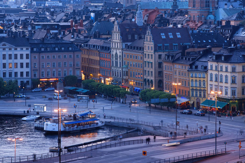 横图,俯视,室外,日出,湖,水,城市,建筑,路,船,瑞典,古城,黎明,首都,运输,摄影,照亮,早晨,斯堪的纳维亚,斯德哥尔摩,斯堪狄纳维亚半岛,彩图,高角度拍摄,旅行,老城