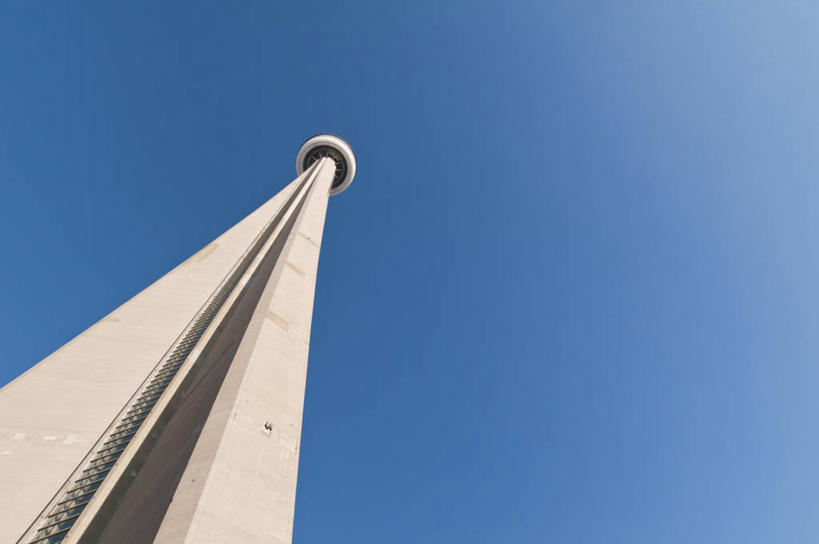 无人,横图,室外,白天,仰视,通讯,技术,科技,建筑,加拿大,塔,现代,蓝色,地标建筑,摄影,微波炉,北美,多伦多,多伦多电视塔,万里无云,无线电通信塔,彩图,低角度拍摄