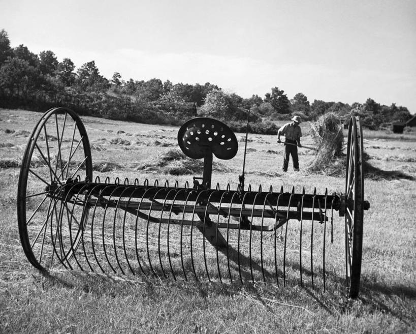 成年人,一个人,农民,农场,横图,黑白,室外,白天,农业,机器,仅一个男性,堆叠,朦胧,模糊,工作,田地,干草,设备,物品,树,工人,天空,职业,机械,摄影,收获,男人,员工,匠人,劳动者,体力工,农业机械