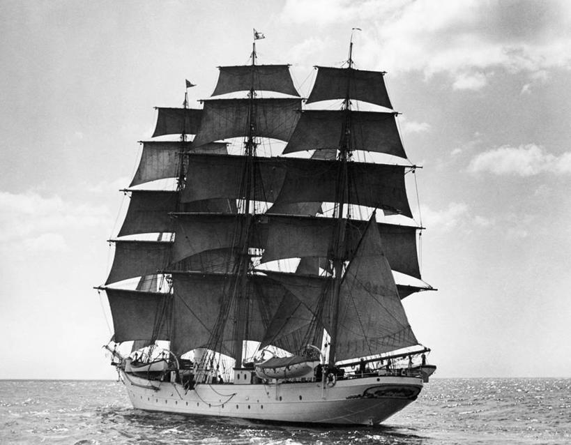 帆船,无人,横图,黑白,室外,白天,海洋,水,船,地平线,水平线,云,古典,帆布,历史,天空,自然,帆,运输,摄影,航海,海景,帆樯,桅竿,帆柱,过去