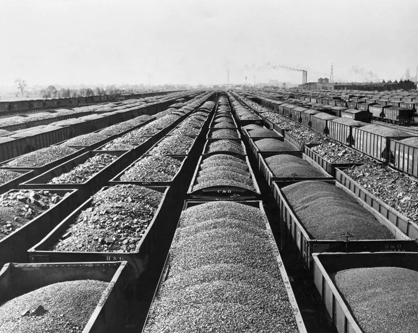 无人,横图,俯视,黑白,室外,白天,车厢,运输,摄影,能源,货运,煤,高角度拍摄,货运火车