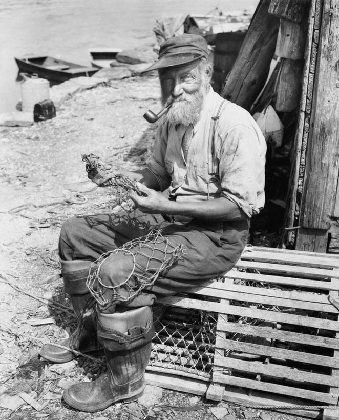 西方人,成年人,老年人,胡须,一个人,坐,竖图,黑白,室外,白天,衬衫,渔业,河流,水,船,欧洲,欧洲人,仅一个男性,仅一个人,棒球帽,休闲装,靴子,仅一个老年男性,鸭舌帽,卷起,工业,运输,摄影,渔网,活动,背带,退休,袖子,肖像,鱼网,陷阱,食品加工厂,老年男性,男人,男性,白种人,胡子,络腮胡,休闲活动,钓鱼,旅行,龙虾笼,社会问题