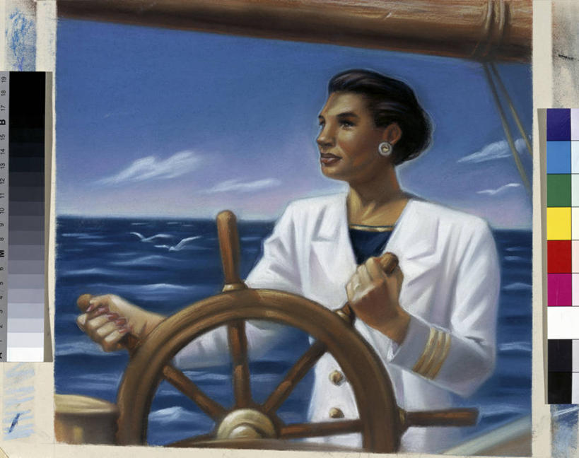 成年人,中年人,头发,一个人,商务人士,水手,商务女性,站,横图,插画,室外,白天,商务,数码,科技,海洋,船,仅一个女性,仅一个人,阴影,套装,网络,水平线,高光,几何,计算机图形,合成,图画,拿着,方向,画,黑色,仅一个中年女性,运输,航海,电脑合成图,数码合成图,舵,领导,合成图,客船,肖像,商务装,驾车,漫画,工薪阶层,写实,具体,具象,丙稀画,把握,冒险,女人,女性,中年女性,白领,上班族,半身,彩图,旅行,掌控