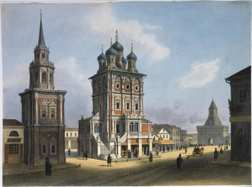 教堂,横图,插画,室外,白天,数码,科技,城市,建筑,街道,俄罗斯,阴影,印刷,网络,塔,首都,高光,几何,计算机图形,合成,图画,画,电脑合成图,数码合成图,合成图,漫画,莫斯科,写实,具体,具象,圣尼古拉斯,彩图,平版印刷