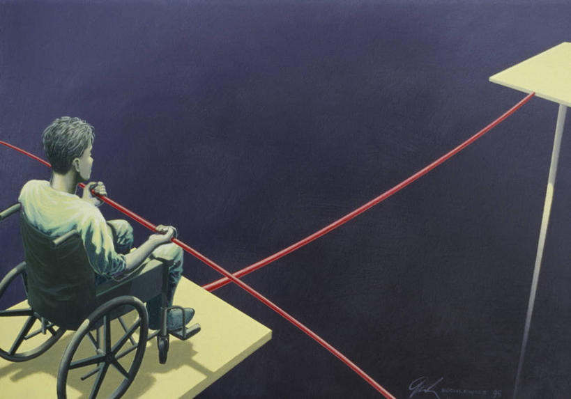 成年人,一个人,马戏团,坐,横图,俯视,插画,室内,绘画,风险,数码,科技,仅一个男性,表演,阴影,艺术,网络,钢丝,高光,几何,计算机图形,古典,合成,图画,拿着,文化,极限运动,画,扮演,轮椅,工艺品,品味,平衡,美术,电脑合成图,数码合成图,演出,高雅,合成图,努力,漫画,挑战,想象,计算机制图,写实,具体,具象,美学,勇气,技能,想法,走钢丝,美术工艺,彩图,高角度拍摄