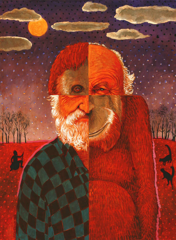 成年人,老年人,脸,头,眼睛,脸颊,胡须,头发,一个人,站,竖图,插画,室外,正面,旅游,度假,绘画,神秘,数码,科技,美景,日落,哺乳动物,野生动物,瞳孔,仅一个男性,仅一个人,阴影,艺术,网络,地形,景观,云,高光,几何,计算机图形,古典,合成,图画,休闲装,文化,娱乐,肩膀,画,自然,动物,工艺品,品味,仅一个老年男性,享受,休闲,景色,比较,放松,眼部,美术,电脑合成图,数码合成图,高雅,合成图,文学,自然风光,猿,身份,剪影,反差,漫画,灵长目,苏门答腊猩猩,写实,具体,具象,美学,美术工艺,丙稀画,老年男性,男人,男性,头部,胡子,络腮胡,脸部,脸蛋,面部,眼,彩图,超现实主义,流派,艺术流派