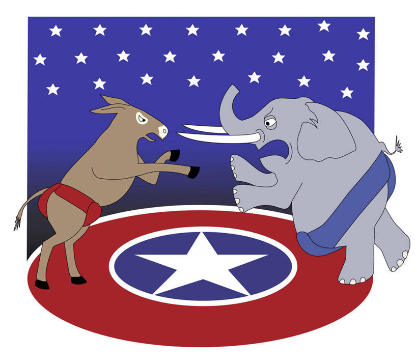 无人,站,横图,插画,侧面,绘画,竞争,数码,科技,野生动物,对抗,阴影,条纹,生气,艺术,冲突,网络,圆形,符号,高光,几何,计算机图形,古典,合成,图画,文化,画,动物,工艺品,品味,两只,星形,面对面,幽默,美术,电脑合成图,数码合成图,高雅,合成图,打斗,政府,进攻,政治,漫画,相扑,美国文化,计算机制图,竞选,写实,具体,具象,美学,敌对,驴子,共和党,民主党,想法,象,彩图