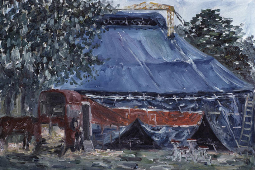 无人,马戏团,横图,插画,室外,白天,数码,科技,马,纽约,美国,准备,阴影,网络,干草,高光,几何,计算机图形,合成,图画,画,树,蓝色,电脑合成图,数码合成图,合成图,娱乐活动,漫画,纽约州,写实,具体,具象,史坦登岛,彩图