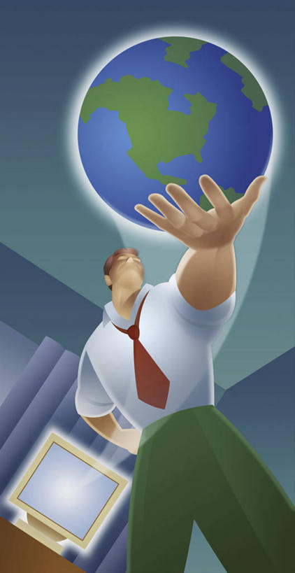 成年人,一个人,商务人士,商务男性,站,竖图,插画,室内,衬衫,商务,显示器,技术,数码,科技,仅一个男性,阴影,套装,网络,地球仪,地球,高光,几何,计算机图形,合成,图画,拿着,画,叉腰,电脑合成图,数码合成图,控制,权威,起居室,合成图,商务装,计算机设备,漫画,工薪阶层,计算机制图,写实,具体,具象,白领,上班族,彩图,衬衣,地球村,了解