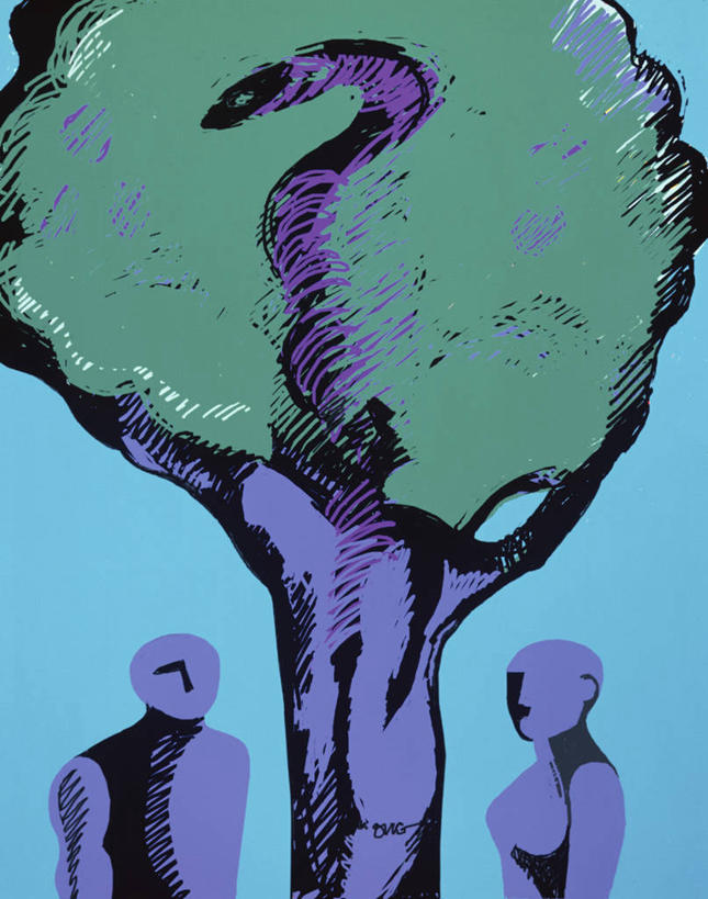 成年人,脸,头,脸颊,裸体,两个人,竖图,插画,室外,白天,侧面,绘画,数码,科技,阴影,艺术,网络,蛇,高光,几何,计算机图形,古典,合成,图画,历史,文化,肩膀,画,树,工艺品,品味,思考,诱惑,美术,电脑合成图,数码合成图,高雅,合成图,恶魔,漫画,苹果树,想象,计算机制图,写实,具体,具象,美学,邪恶,夏娃,亚当,美术工艺,男人,女人,头部,脸部,脸蛋,面部,彩图