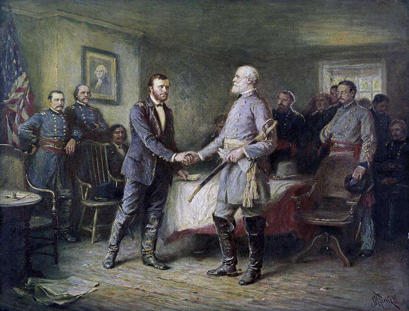 成年人,人群,站,握手,横图,插画,室内,绘画,数码,科技,阴影,艺术,网络,高光,几何,计算机图形,古典,合成,图画,文化,画,工艺品,品味,同意,美术,电脑合成图,数码合成图,高雅,总统,合成图,投降,军服,政治,漫画,写实,具体,具象,美学,军事家,政治家,美国总统,美国内战,内战,历史人物,格兰特,尤里西斯.格兰特,尤里西斯.辛普森.格兰特,彩图,军官