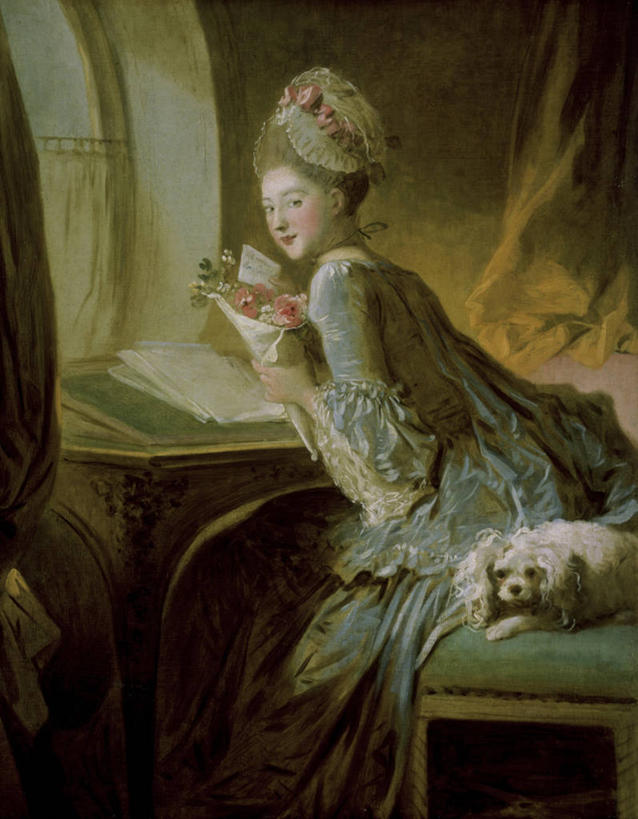 成年人,头发,一个人,坐,竖图,插画,室内,白天,绘画,数码,科技,桌子,宠物,狗,油画,仅一个年轻女性,仅一个女性,仅一个人,阴影,艺术,网络,头饰,高光,几何,计算机图形,古典,浪漫,合成,图画,拿着,文化,画,花,工艺品,花束,品味,金色,美术,电脑合成图,数码合成图,隐藏,高雅,合成图,私密,漫画,情书,18世纪,写实,具体,具象,美学,洛可可风格,美术工艺,年轻女性,女人,女性,年轻人,彩图,假笑