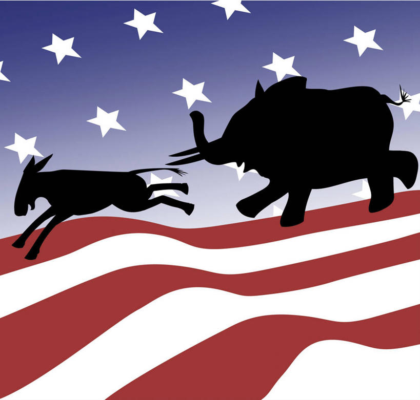 无人,跑,横图,插画,数码,科技,阴影,网络,高光,几何,计算机图形,合成,图画,画,动物,两只,美国国旗,电脑合成图,数码合成图,合成图,剪影,政治,漫画,美国文化,计算机制图,竞选,写实,具体,具象,敌对,驴子,共和党,民主党,想法,象,彩图