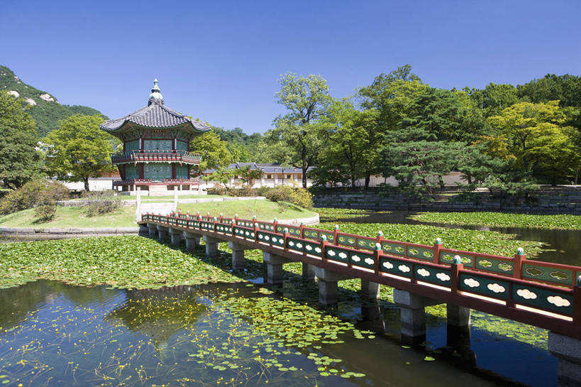 无人,宫殿,栏杆,横图,室外,白天,正面,旅游,度假,草地,草坪,名胜古迹,树林,植物,标志建筑,地标,建筑,景福宫,首尔,汉城,韩国,亚洲,阴影,遗迹,光线,木板,影子,围栏,桥,木桥,首都,古迹,文物,娱乐,建设,古建筑,护栏,栈桥,草,树,树木,蓝色,绿色,蓝天,天空,阳光,自然,天,享受,休闲,旅游胜地,放松,生长,晴朗,成长,人行桥,木板桥,宫廷,古文明,东亚,万里无云,大韩民国,首尔市,首尔特别市,特别市,北阙,王宫,晴空,晴空万里,彩图,皇宫