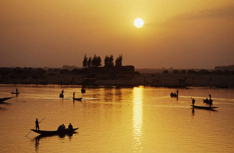 无人,横图,室外,河流,日落,船,非洲,马里,浪漫,黄昏,安静,放松,运输,摄影,酷,剪影,阿非利加洲,马里共和国,西非,尼日尔河,莫普提,莫普提区,彩图