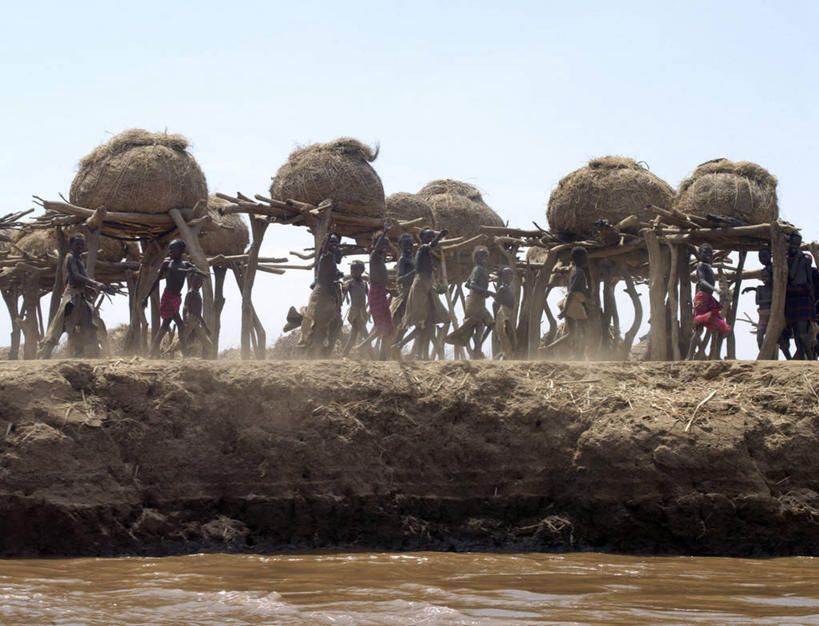横图,室外,白天,农业,河流,水,非洲,埃塞俄比亚,河岸,田地,乡村,谷类,摄影,谷仓,牧人,彩图,传统文化