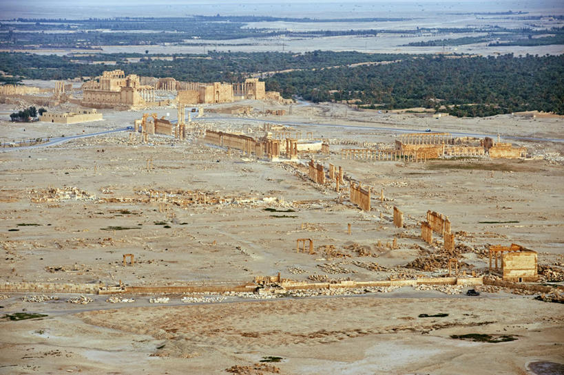 无人,横图,俯视,航拍,沙漠,建筑,叙利亚,柱子,废墟,摄影,绿洲,中东,鸟瞰,巴尔米拉,阿拉伯,彩图,高角度拍摄,旅行