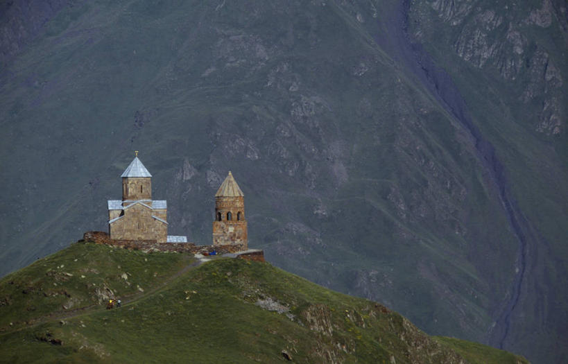 无人,教堂,横图,山,山脉,窗户,建筑,墙,塔,尖顶,摄影,宗教,高加索山脉,彩图,传统文化
