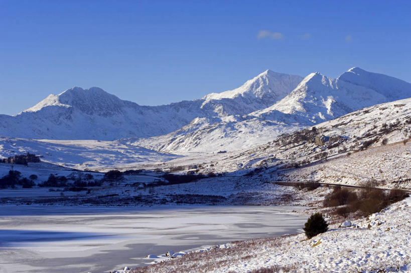 无人,横图,室外,湖,雪,英国,欧洲,冰,地形,冬天,摄影,威尔士,英国文化,格温内思郡,彩图,旅行,斯诺登峰,北威尔士