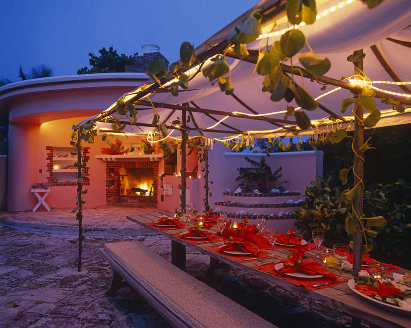 无人,横图,室外,夜晚,吃饭,晚餐,桌子,火,岛,食品,浪漫,黄昏,摄影,华贵,彩图,巴哈马群岛