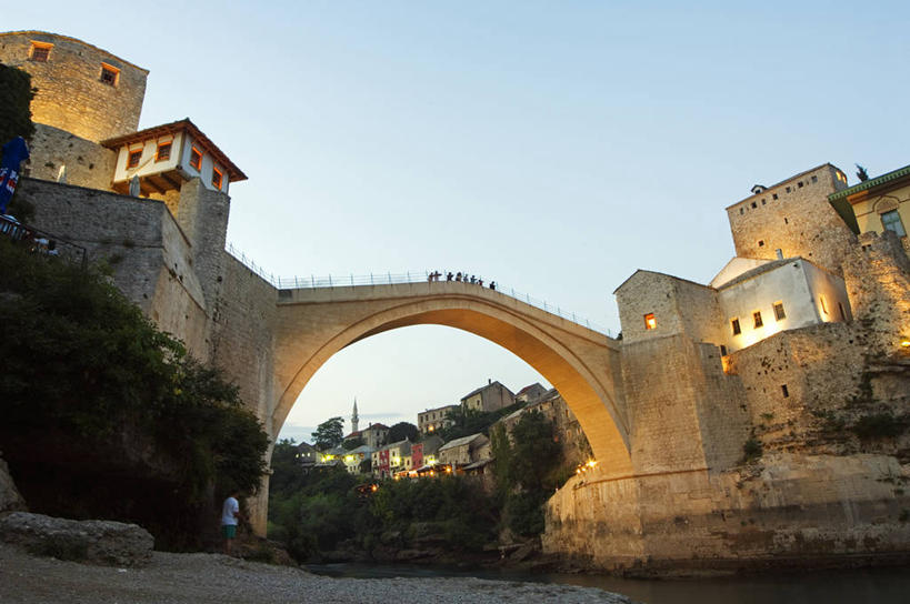 无人,横图,日出,河流,日落,建筑,欧洲,反射,桥,黄昏,模型,摄影,地中海文化,巴尔干,前南斯拉夫,莫斯塔尔,彩图,波斯尼亚和黑塞哥维那