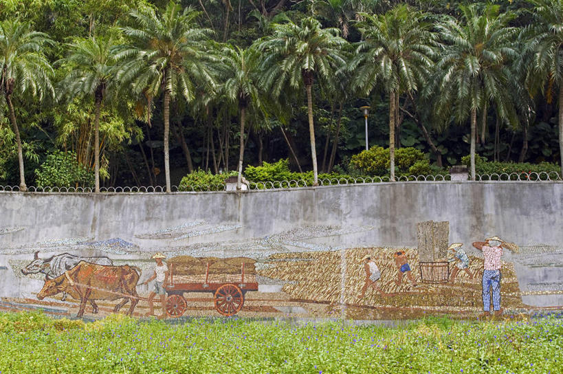 无人,横图,室外,台湾,艺术,装饰,推车,墙,艺术品,首都,牛车,壁画,摄影,作画,台北,美术工艺,设计,野牛,彩图