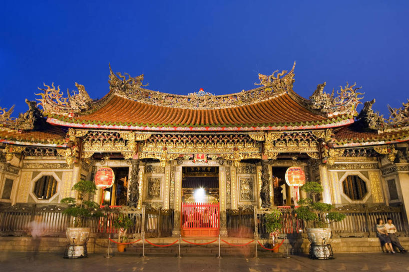 无人,寺庙,横图,室外,夜晚,建筑,台湾,光,首都,宏伟,黄昏,摄影,宗教,佛教,神殿,宗教建筑,道教,台北,彩图,传统文化