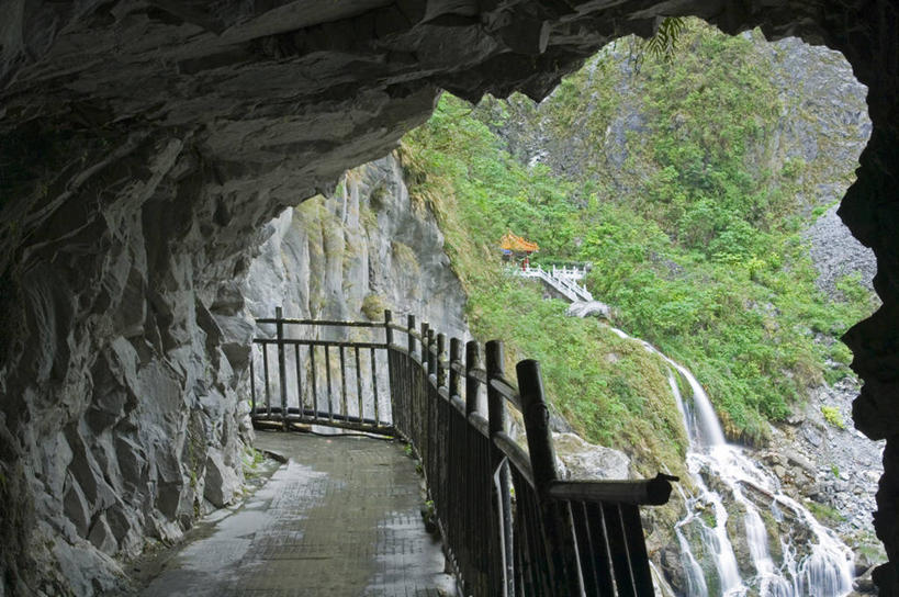 无人,横图,瀑布,水,台湾,悬崖,小溪,自然,摄影,洞穴,国家公园,太鲁阁国家公园,岩石,彩图