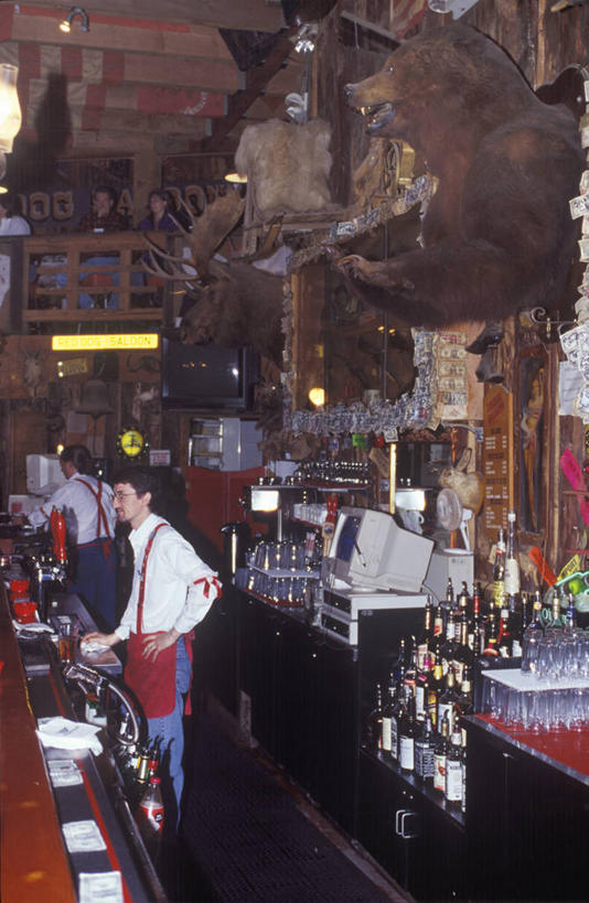 成年人,酒吧,竖图,室内,城市,美国,装饰,饮食,瓶子,装饰物,摄影,上菜,朱诺,男人,男性,棕熊,彩图,柱头