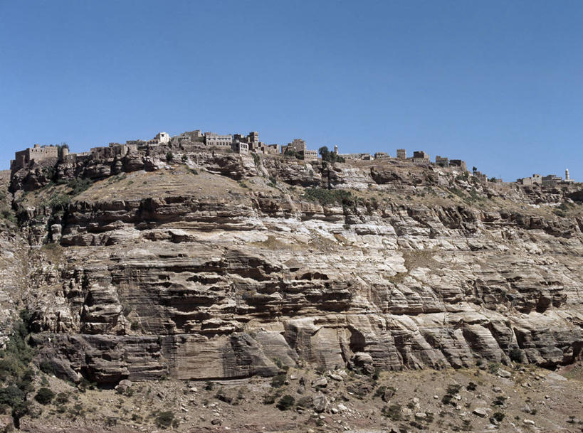 无人,横图,室外,山,也门,地形,悬崖,城镇,陡峭,摄影,峭壁,保护,要塞,彩图