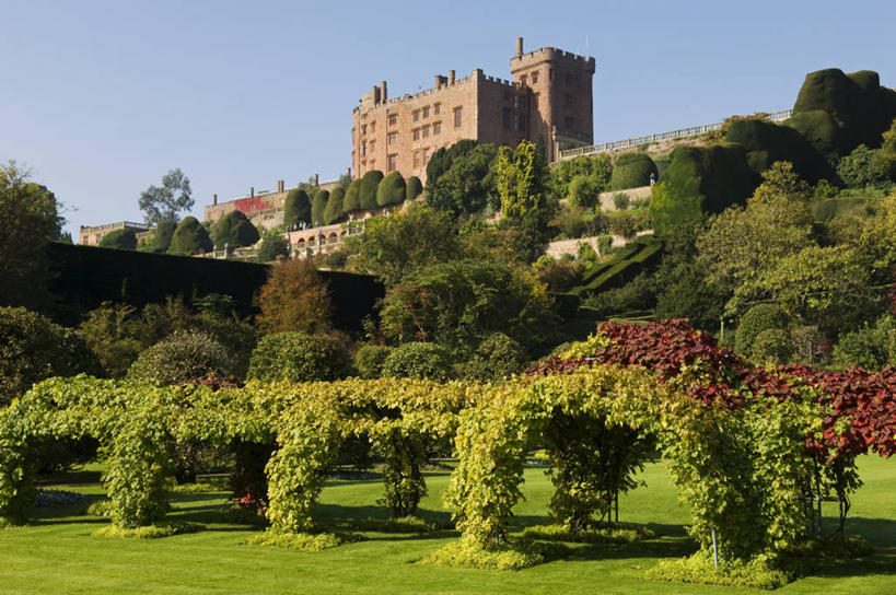 无人,横图,旅游,度假,英国,正装,长椅,园艺,宏伟,摄影,高雅,威尔士,秋天,彩图,旅行,波威斯城堡