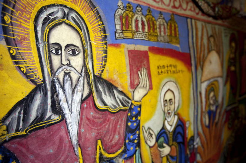 无人,教堂,横图,室内,非洲,埃塞俄比亚,壁画,地标建筑,摄影,宗教,明亮,基督教,修道院,作画,圣人,塔纳湖,彩图,联合国教科文组织