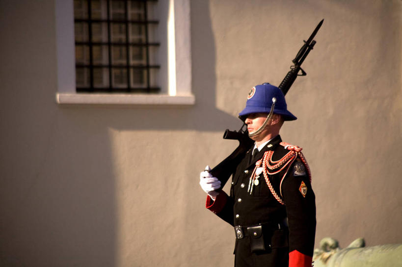 一个人,横图,制服,摩纳哥,欧洲,军事,枪支,摄影,军服,改变,皇室,王子,彩图,旅行,摩纳哥皇宫