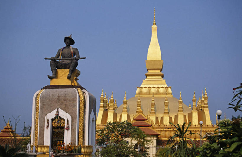 无人,横图,建筑,老挝,雕像,尖顶,首都,佛,宝塔,佛塔,金色,摄影,东南亚,佛教,复杂,万象,塔銮,彩图